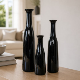 Set of 3 thin black glazed vases