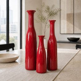 Set of 3 selenium red glazed vases