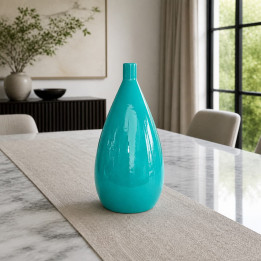 Turquoise spout vase in glazed terracotta