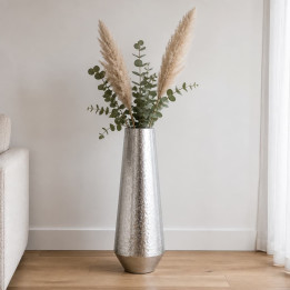 Silver 70cm engraved floor vase in living room