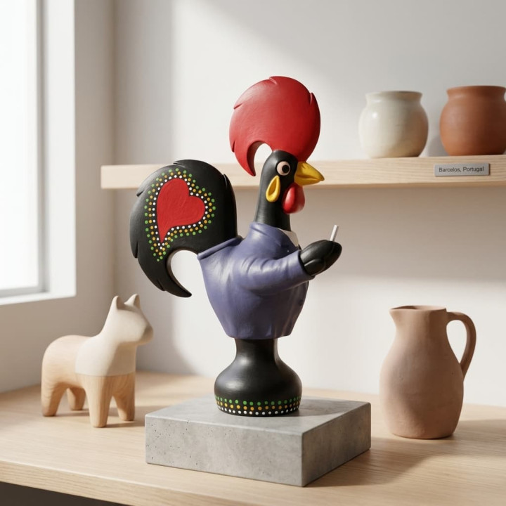 Coq de Barcelos professeur ceramique bleue vue profil