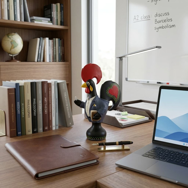 Galo de Barcelos em cerâmica no escritório