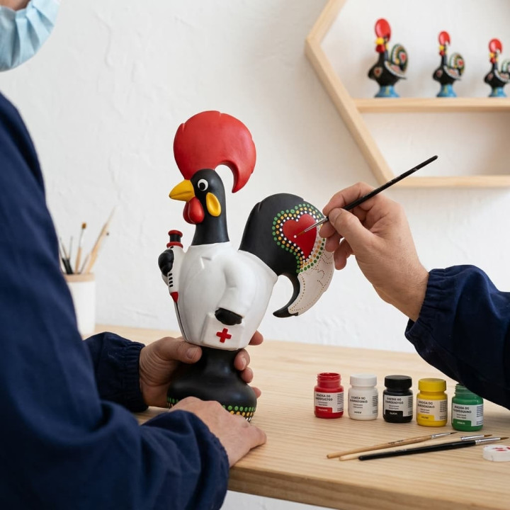 Hand painted ceramic Barcelos nurse rooster decor