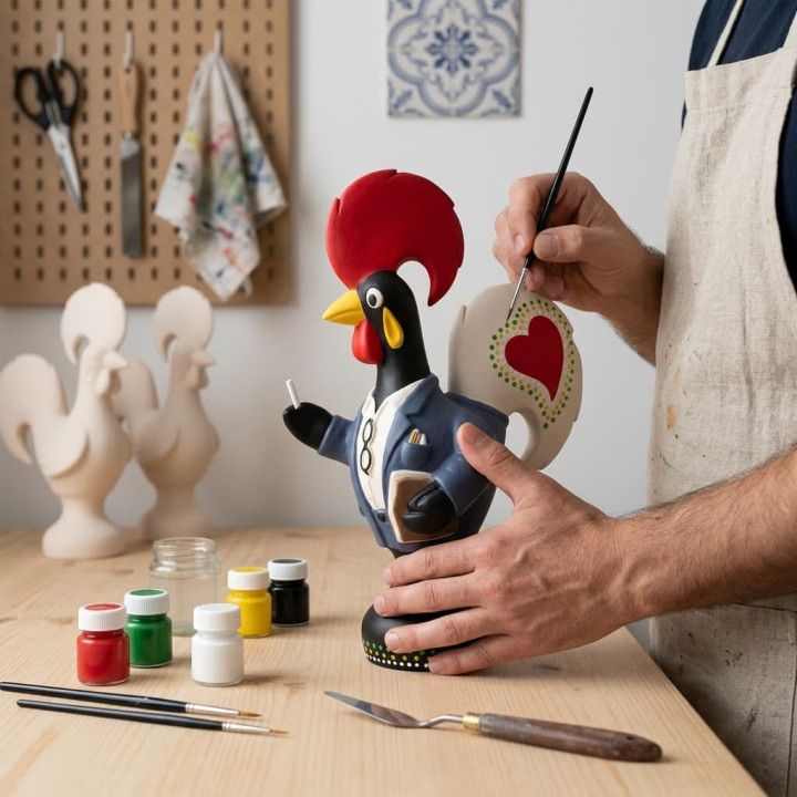 Gallo de Barcelos profesor ceramica pintura manual detalle