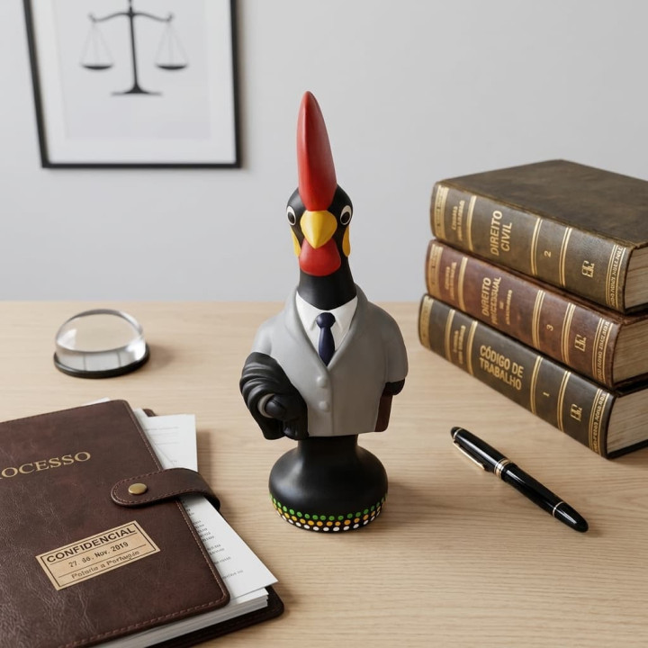 Ceramic Barcelos lawyer rooster grey suit front view