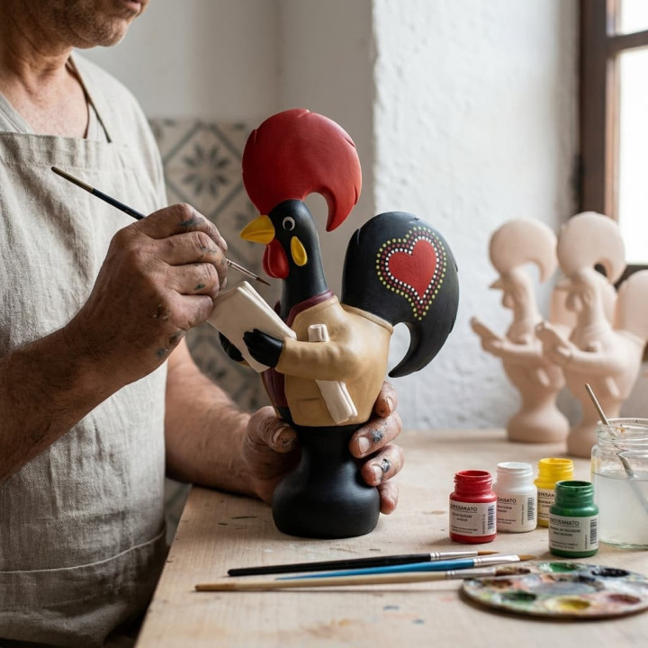Gallo di Barcelos architetto ceramica con pittura manuale