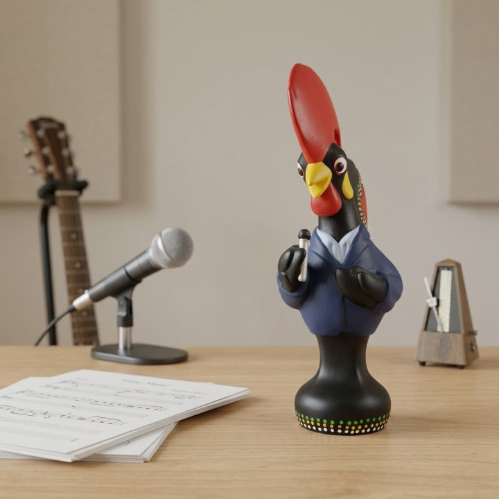Galo de Barcelos profissão cantor vista de frente