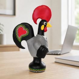 Gallo di Barcelos avvocato ceramica grigio vista dettaglio