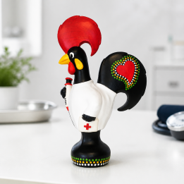 Dettaglio del gallo di Barcelos infermiere ceramica