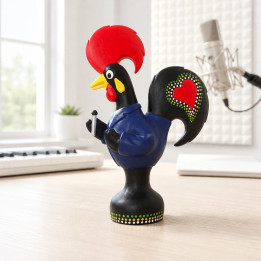 Coq de Barcelos chanteur ceramique bleue vue detaillee