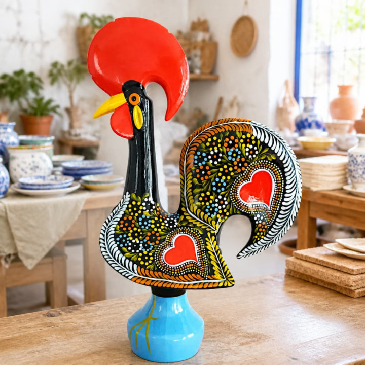 Gallo di Barcelos tradizionale in ceramica vista in dettaglio