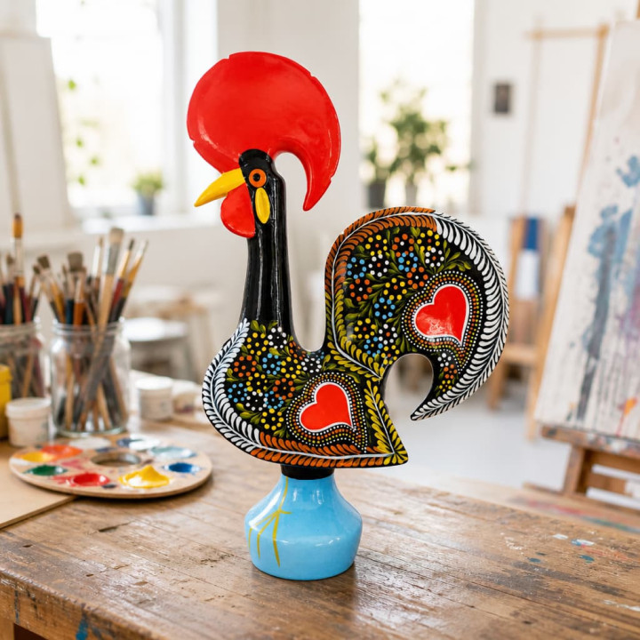 Gallo di Barcelos tradizionale nero in ceramica nel laboratorio
