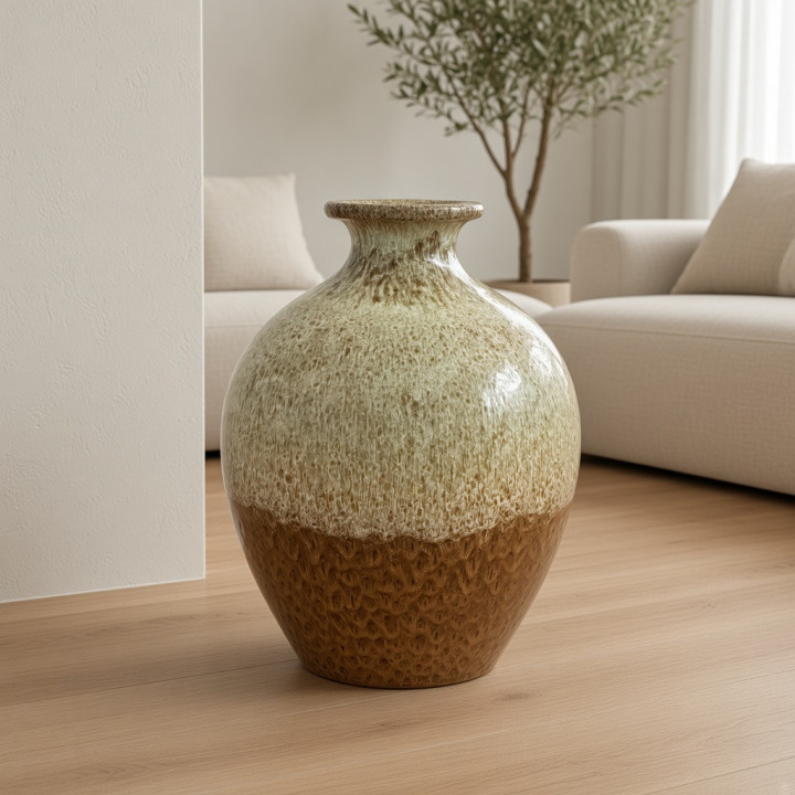 Vase de sol ceramique beige et marron vue face