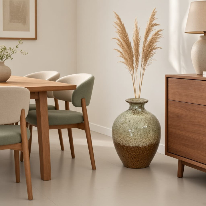 Brown green reactive glaze terracotta floor vase profile