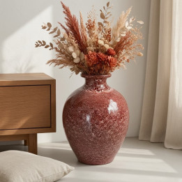 Jarra terracota vidrado reativo vermelho flores secas - jarra grande
