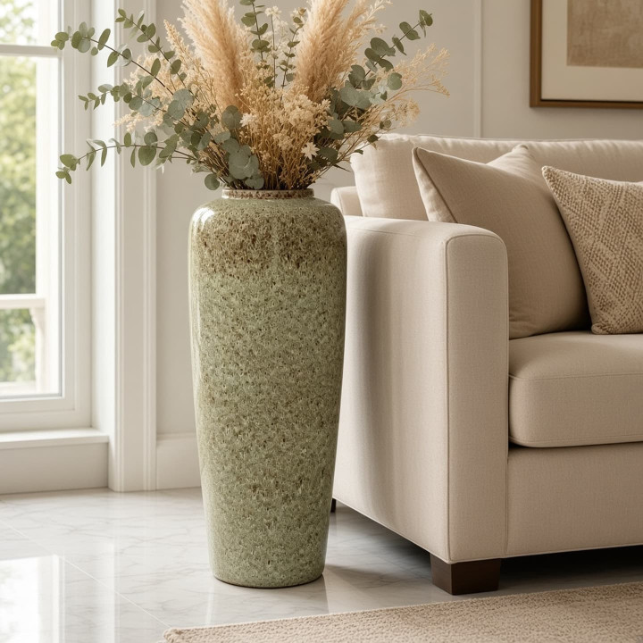 Vaso da terra ceramica smaltata verde vista frontale