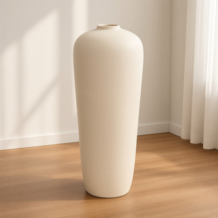 Vaso da pavimento in terracotta beige opaco vista frontale