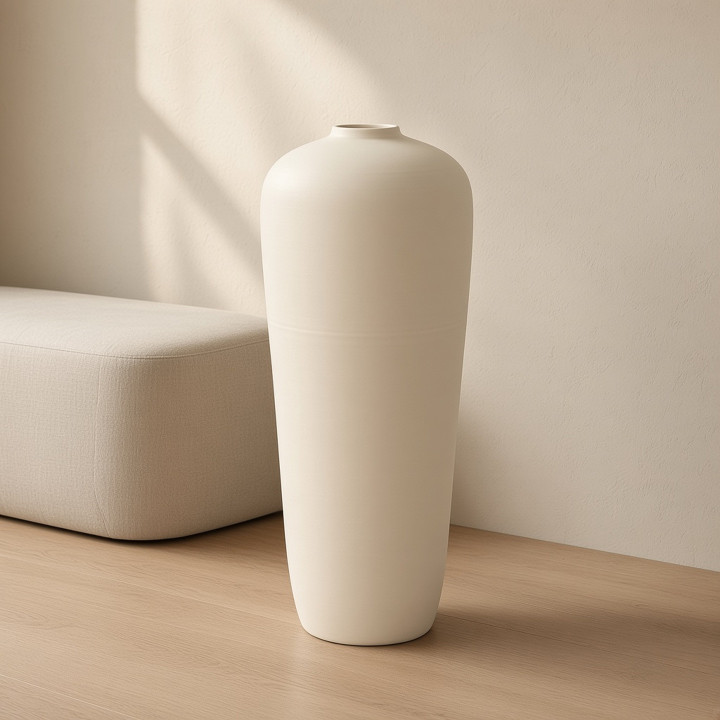 Vase de sol beige mat terracotta vue face