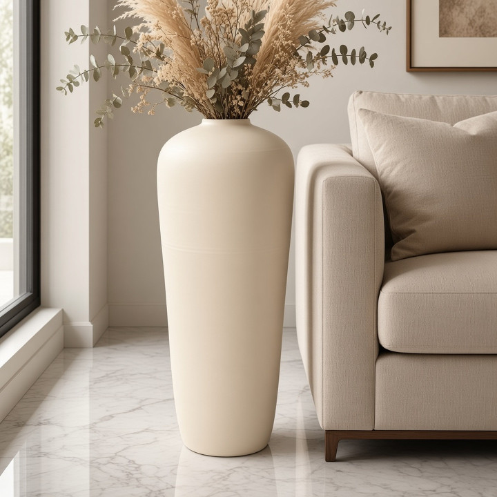 Bodenvase aus Terrakotta in Natur Beige Frontansicht