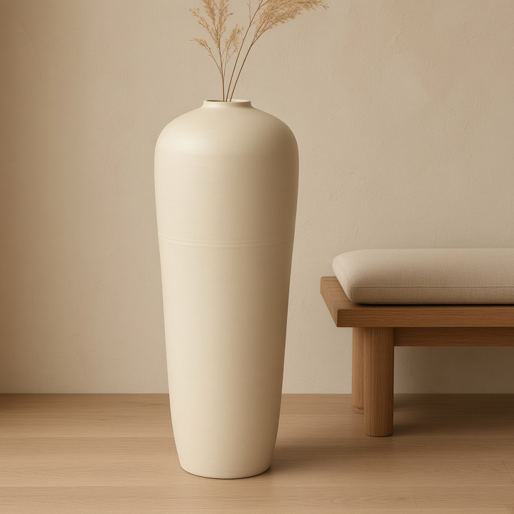 Vaso da pavimento in terracotta beige opaco vista frontale