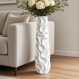 Grand vase ceramique emaillee blanche relief vue face
