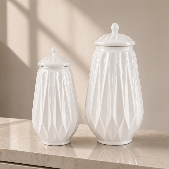 Vasi origami bianchi con coperchio vista frontale