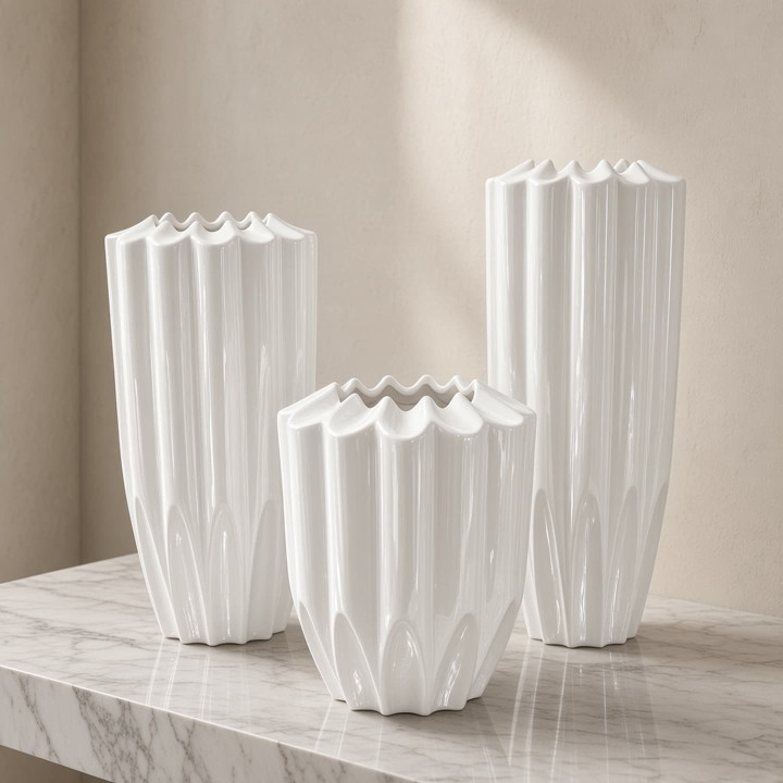 Vases géométriques cannelés grand moyen et petit format