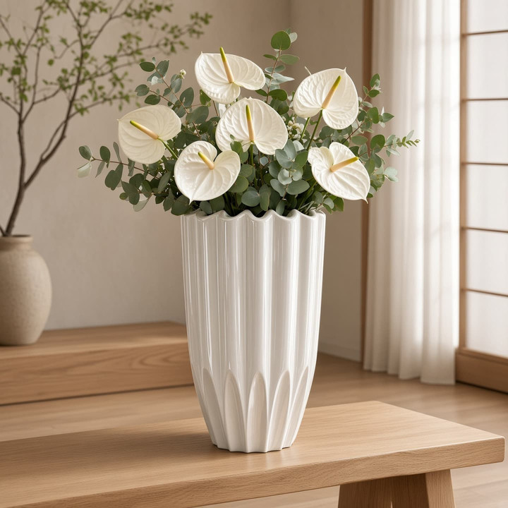 Medium size polished white geometric vase