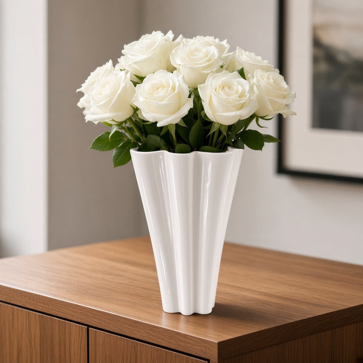 Large handkerchief vase with roses front view