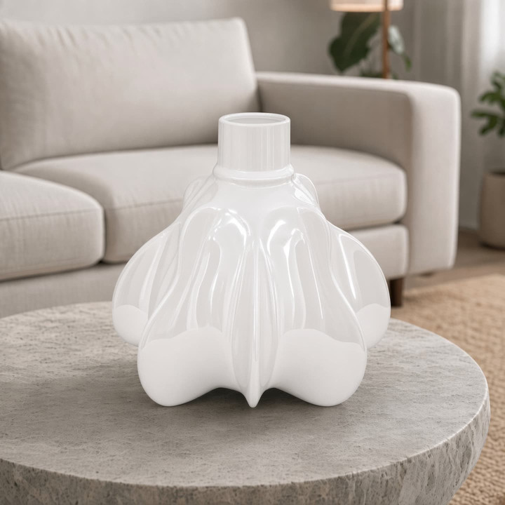 White pumpkin vase in high gloss ceramic front view