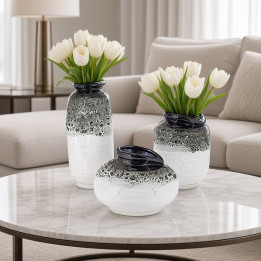 Nordic style green and white reactive glaze vase set