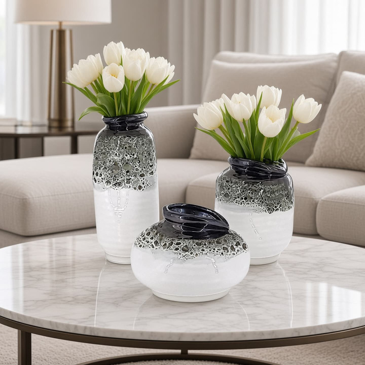 Ensemble vases style nordique vert et blanc email reactif