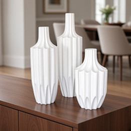 Jarras ceramica branca relevo geometrico vista frente