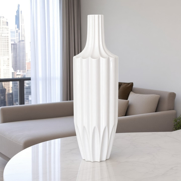 Grand vase de table géométrique en céramique blanche