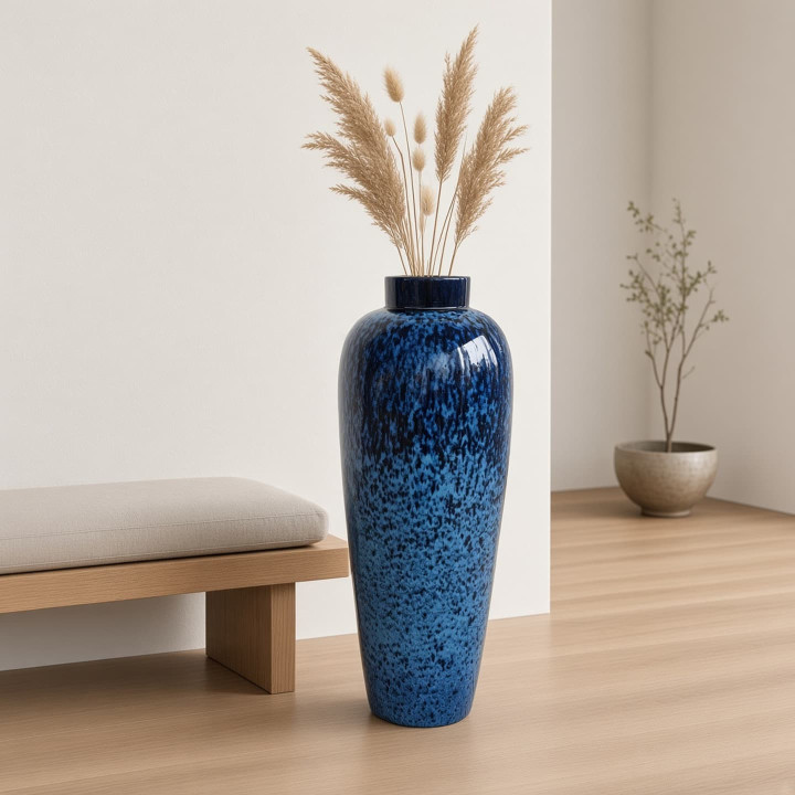 Meeresblaue polierte Keramikvase Ansicht von vorne