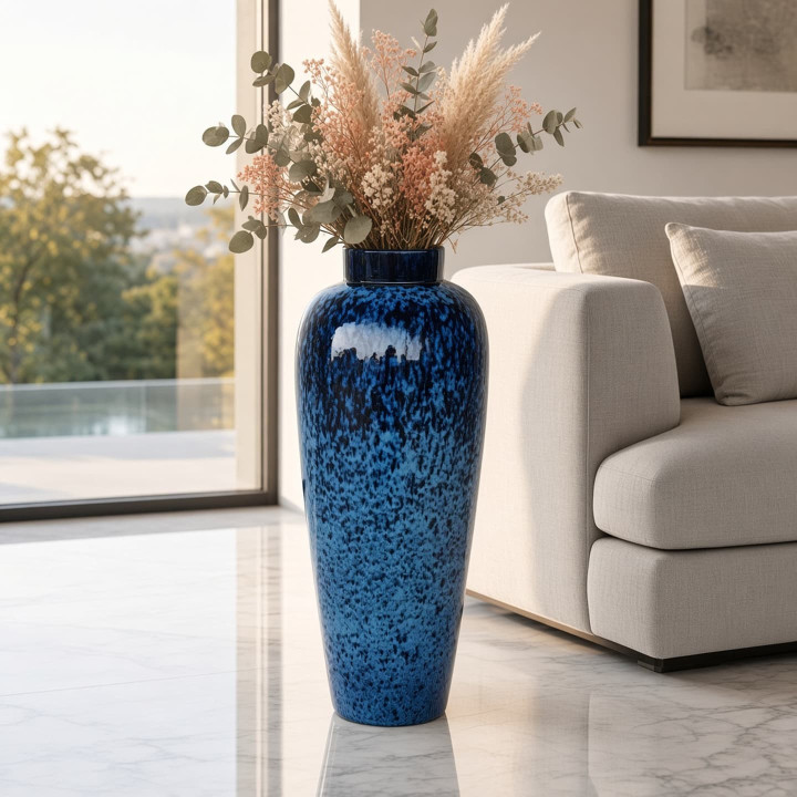Polierte seeblaue Keramikvase Ansicht von vorne
