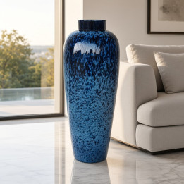 Sea blue ceramic vase polished finish front view