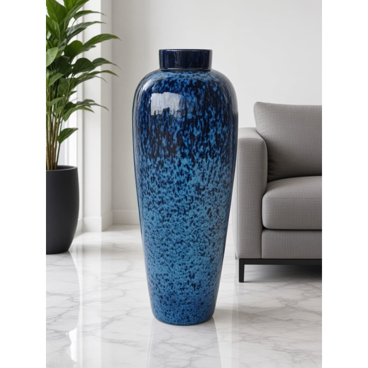 Vase en ceramique bleu mer poli vue face
