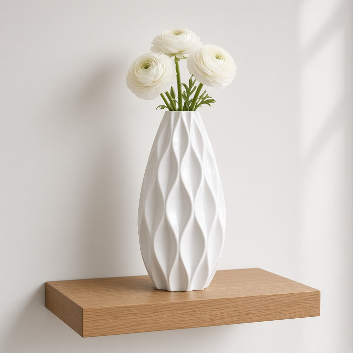 White ceramic vase diamond relief flowers front view
