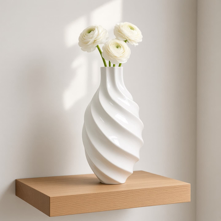 Vase torsadé en céramique blanche avec fleurs vue face