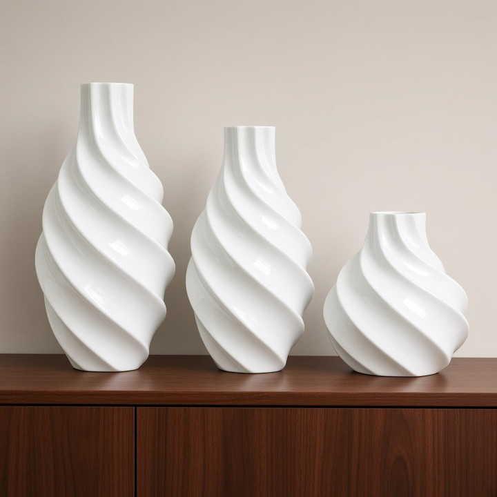 Set of three ceramic vases large medium and small