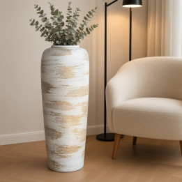 Vase de sol blanc et doré vue de face