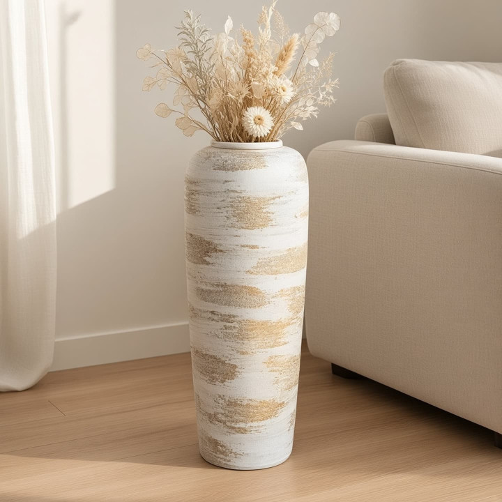 White and gold floor vase in the living room