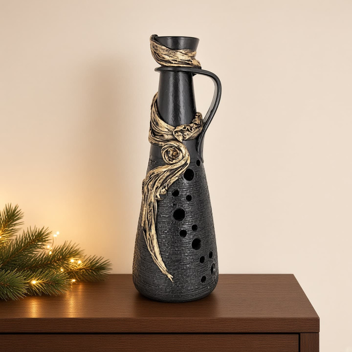 Vase noir ceramique avec noeud dore noel
