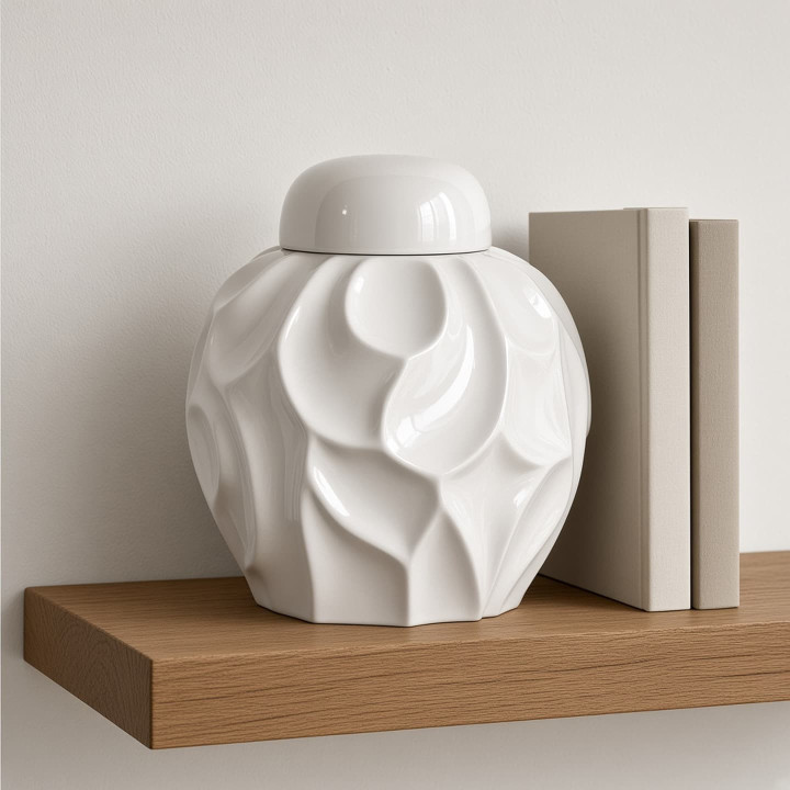 White glazed ceramic ginger jar front view