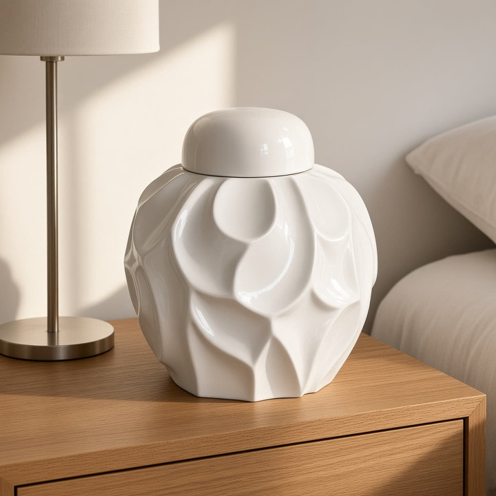 Pot a gingembre ceramique blanche emaillee vue face