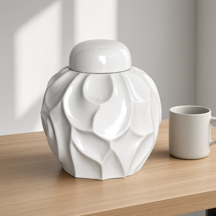 Pot a gingembre en ceramique blanche emaillee vue de face