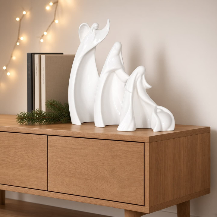 Nacimiento contemporaneo ceramica blanca esmaltada vista 3 4