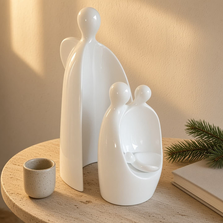 Nativity scene with Angel Joseph Mary and Baby Jesus