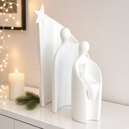 White glazed ceramic nativity scene with star